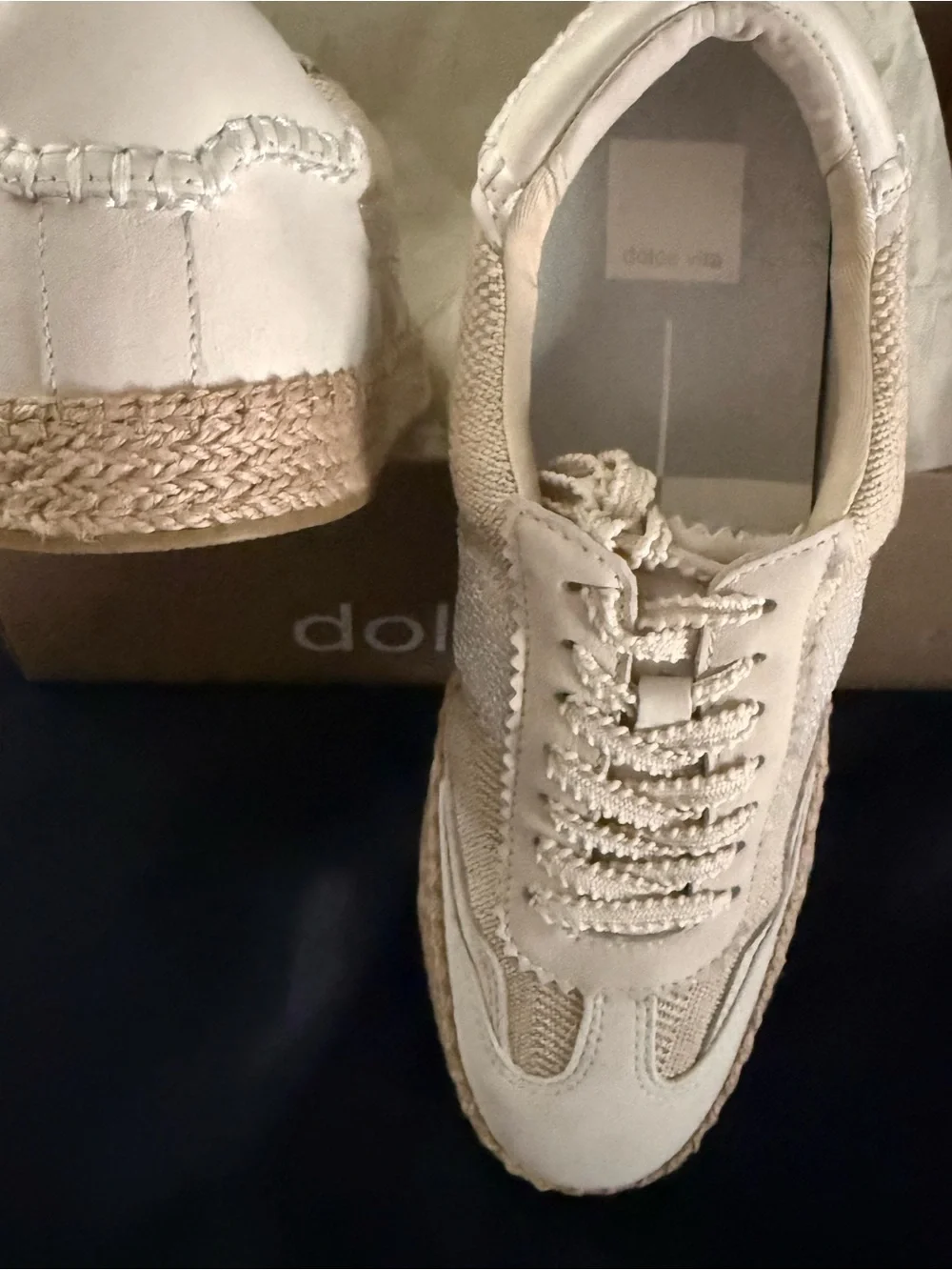 Dolce Vita Cream Beaded Woven Espadrille Platform Sneakers
